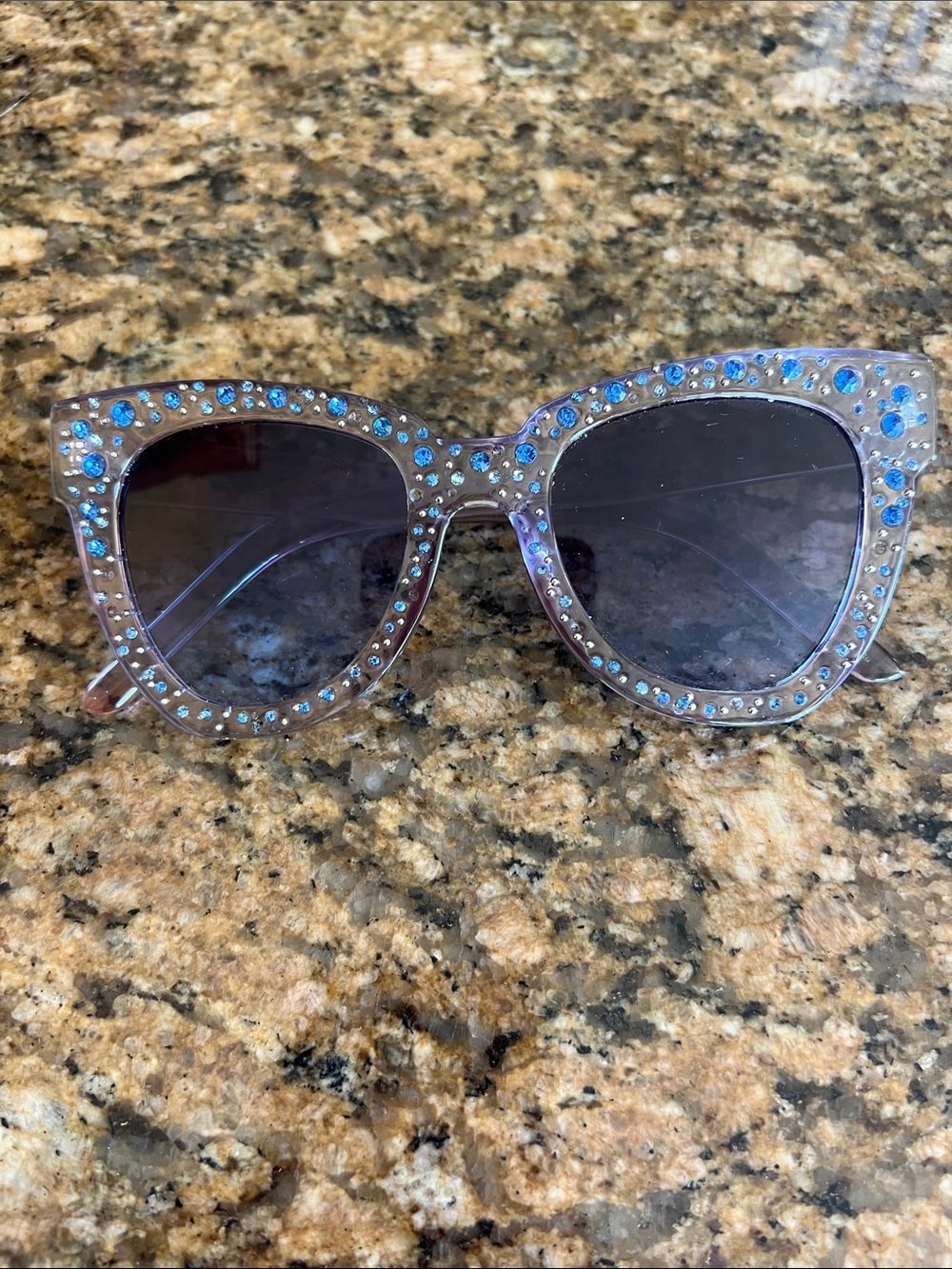 Designer-Style Blue Crystal Cat Eye Sunglasses